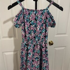 SO Floral Cold-Shoulder Kids Dress - Purple and Blue